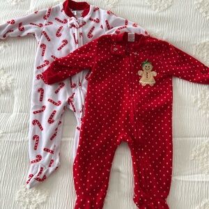 Christmas candy cane & gingerbread zipper pajama set. 3-6 month.